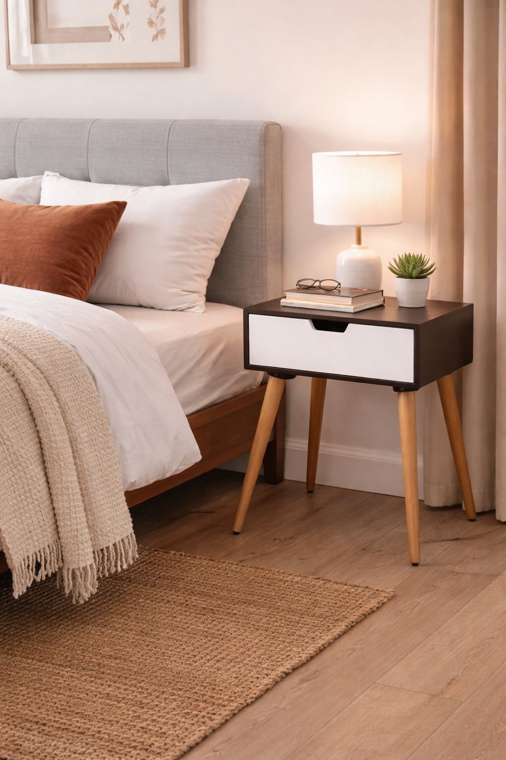 Modern Wooden Bedside Table with Drawer